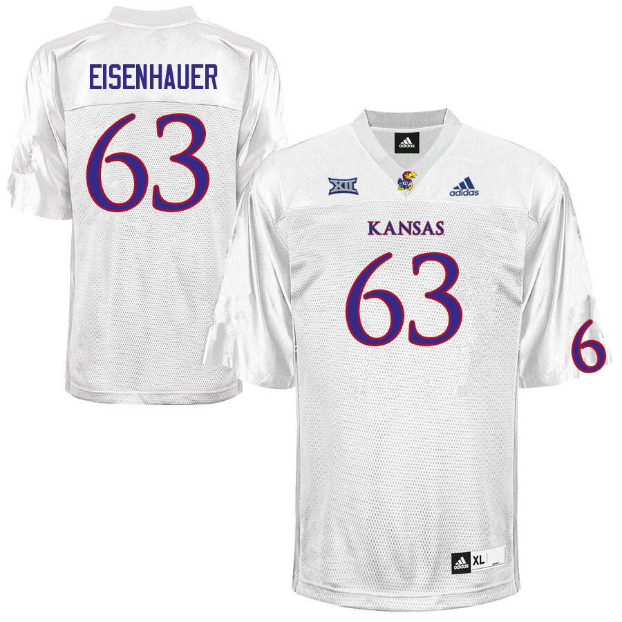 Men #63 Jake Eisenhauer Kansas Jayhawks College Football Jerseys Sale-White - Click Image to Close